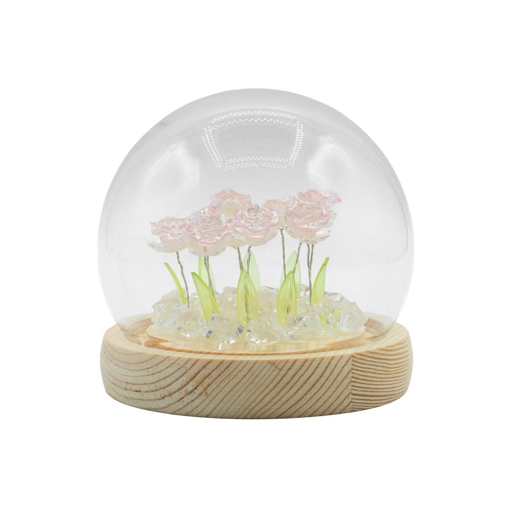 Floral Glow Garden Dome – 10 Pink Roses – LED USB