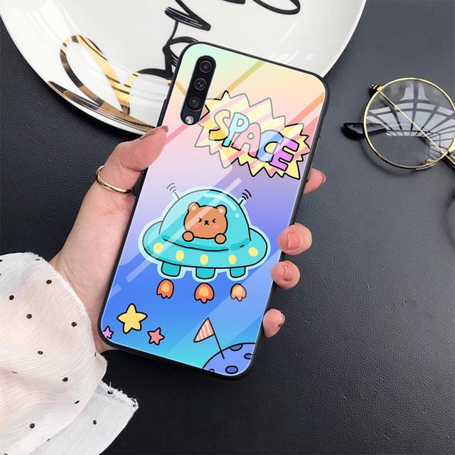 Чехол с милым медведем и луной-астронавтом для Samsung Galaxy A71 A72 A70 A73 A53 A13 5g A03 A22 A21s A03 Core A42 A52, стеклянный чехол, чехол