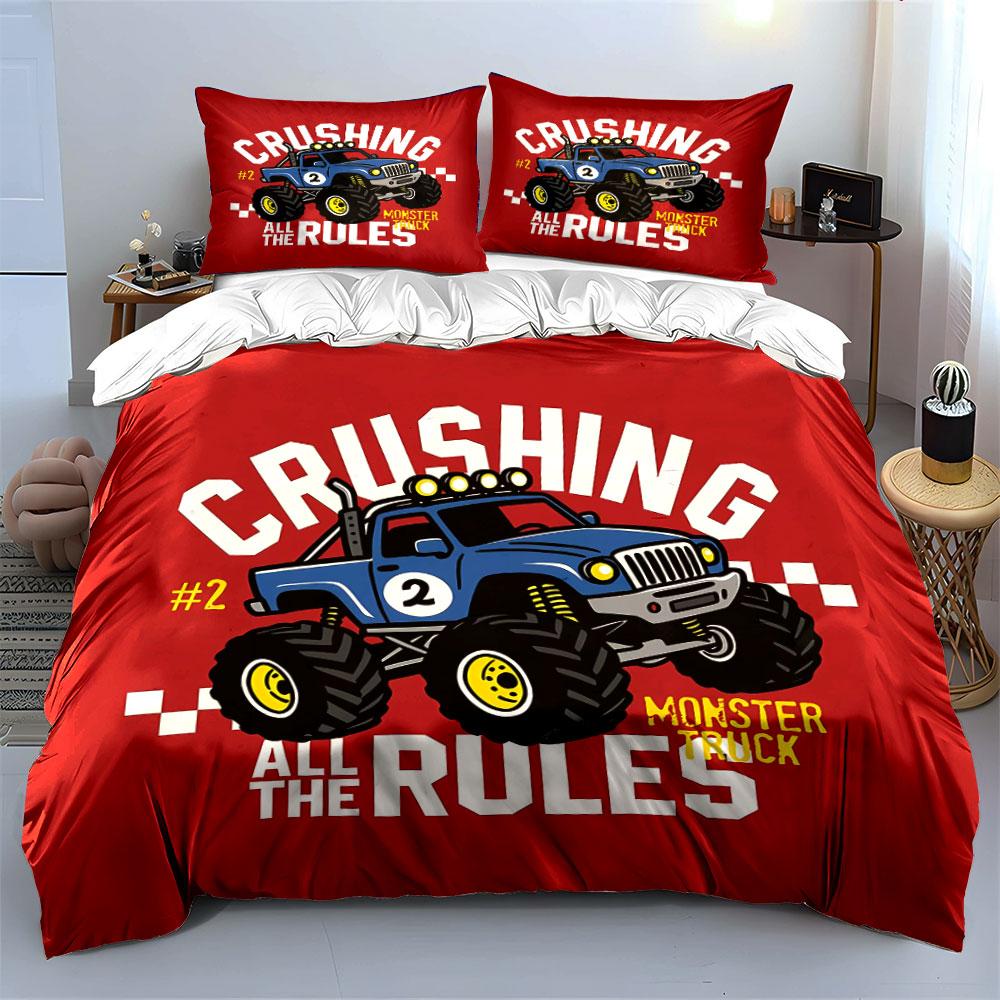 Crushing Monster Truck Design Bedding Duvet Cover Set Duvet Cover Pillowcases (1*Duvet Cover 2*Pillowcases, without duvet insert)