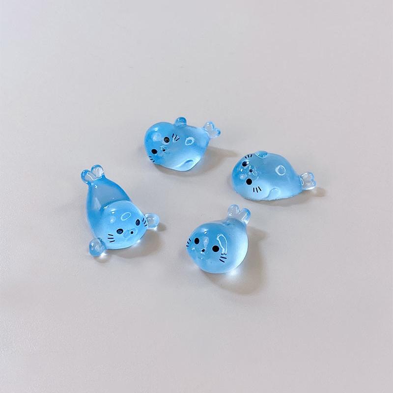 4Pcs Kawaii Luminous Mini Seal Pup Resin Glow At Night Marine Animal Figurines Ornament Fairy Garden Diy Accessories