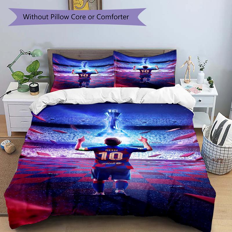 3Pcs Barcelona Legend Messi Bedding Set Soft Fabric Duvet Cover Pillowcases Home Christmas Xmas Halloween Gift 1 Duvet Cover 2 Pillowcase L156