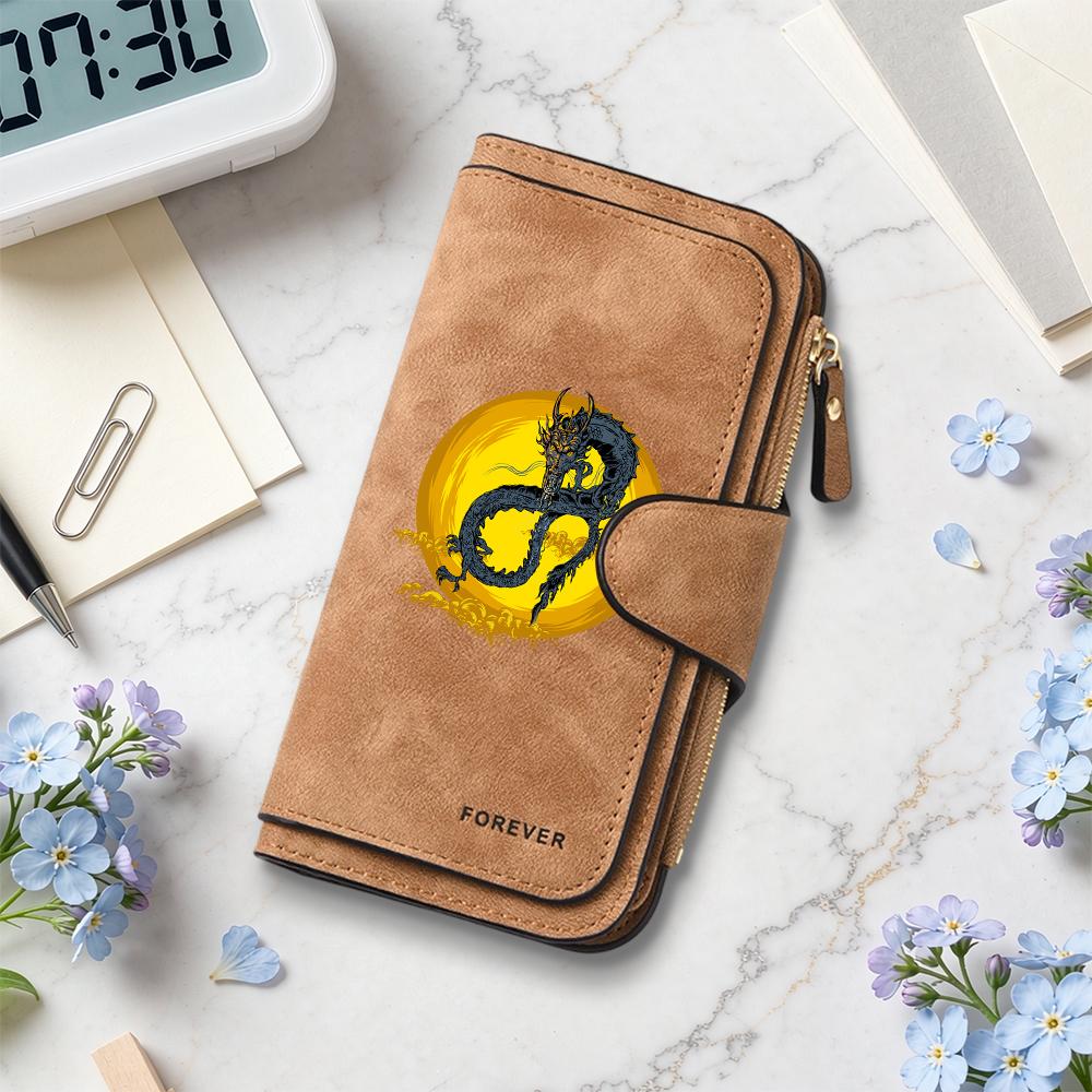 Stylish Dragon Pattern Long Wallet Forever PU Leather Multi Card Slot Portable Purse