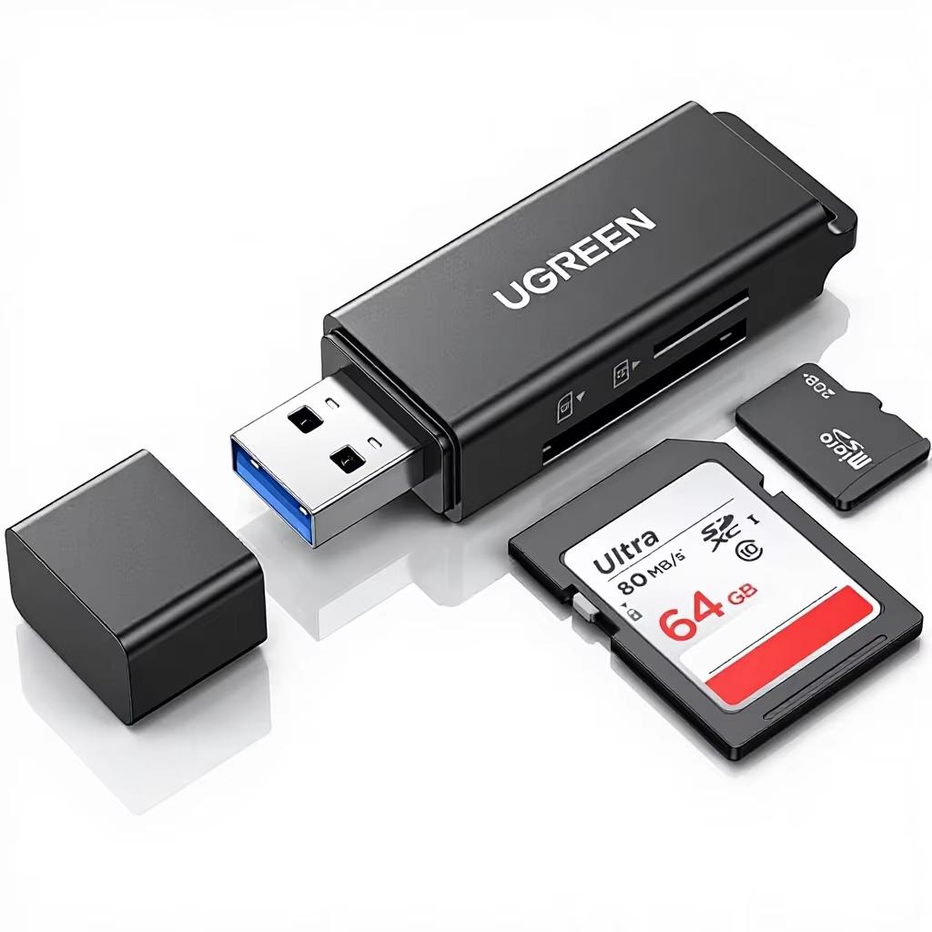 UGREEN Portable USB Type 3.0 Dual Slot SD Card Reader Supports SDXC/SDHC/MMC/RS-MMC/TF/MicroSDXC/MicroSDHC UHS-I External