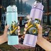 1PC Yellow Construction Excavator Print 750ml Color Plastic Sports Water Bottle Leakproof Flip Straw Lid Suitable for Sports Office Home Use