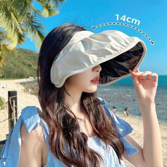 Women Sun Hat Empty Top Design Adjustable Fit Outdoor Wide Brim Sun Protection Hat Portable Roll-Up Hiking