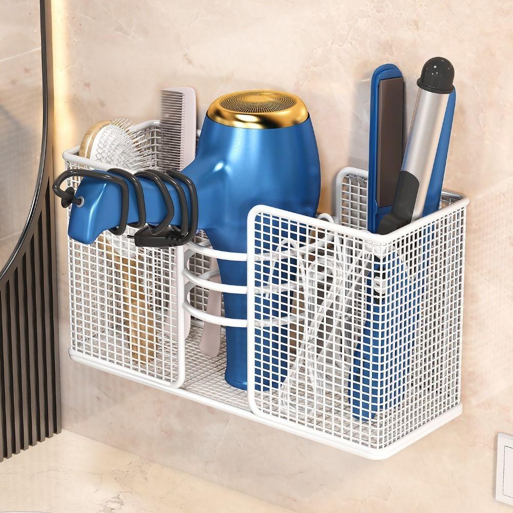 No-Drill Hair Dryer Storage Rack Wall Mounted Plastic Wrap Holder Kitchen