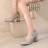 Girls Mary Jane Glitter Dress Shoes High Heel Platform Strap Buckle Women Princess Wedding Party Pumps Bling Golden Silver