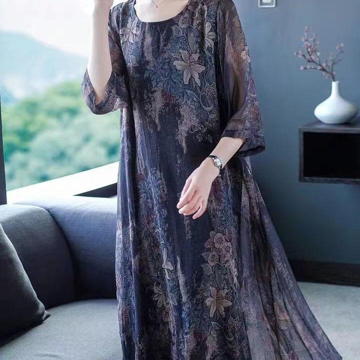 Женское элегантное шелковое платье Boussac с цветочным принтом в стиле вестерн, Vestidos Mujer, 5xl