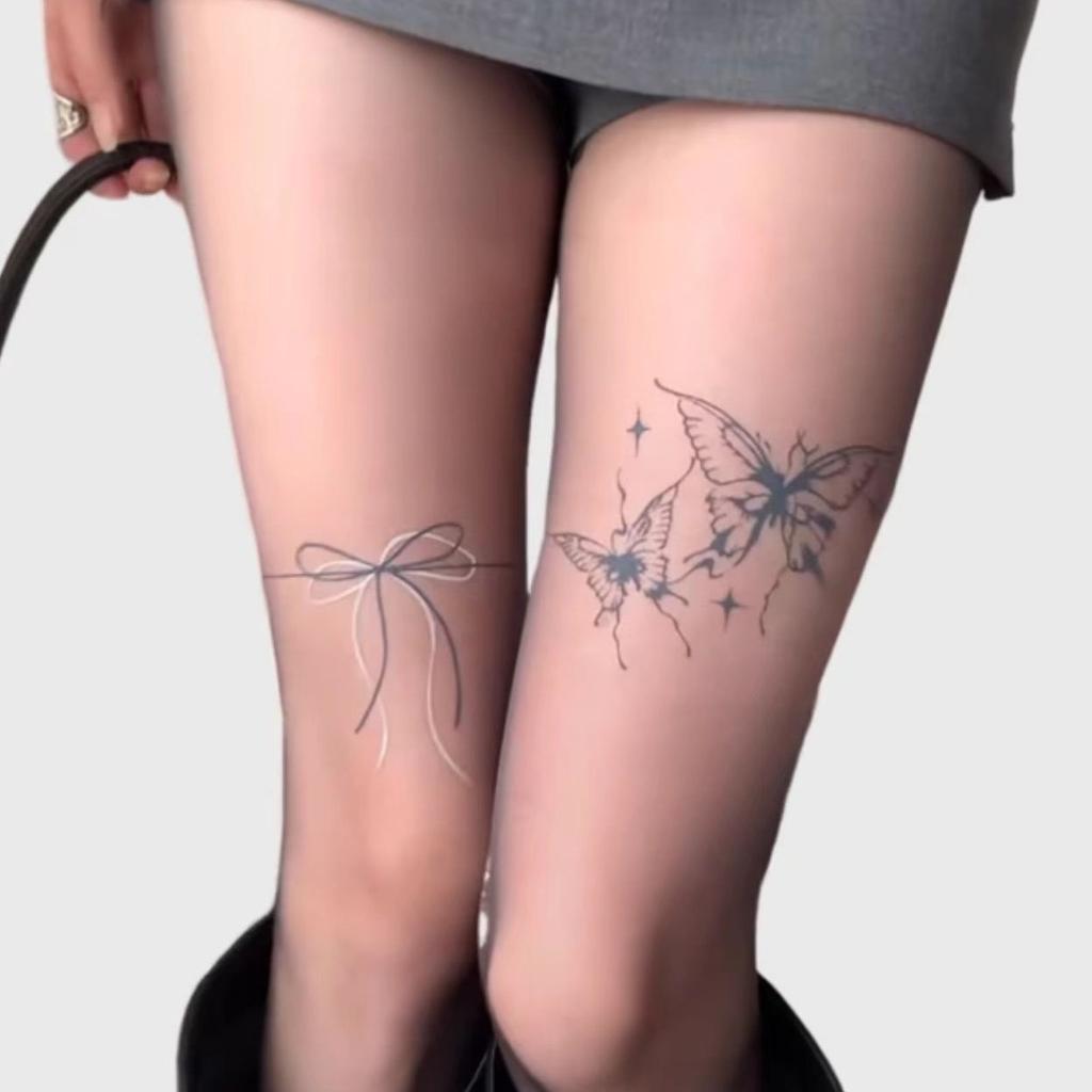 Sweet And Spicy Wind Tattoo Stockings Pure Desire Butterfly Spring And Autumn Women'S Anti-Hook Stockings Spring Butterfly Black Silk Pantyhose