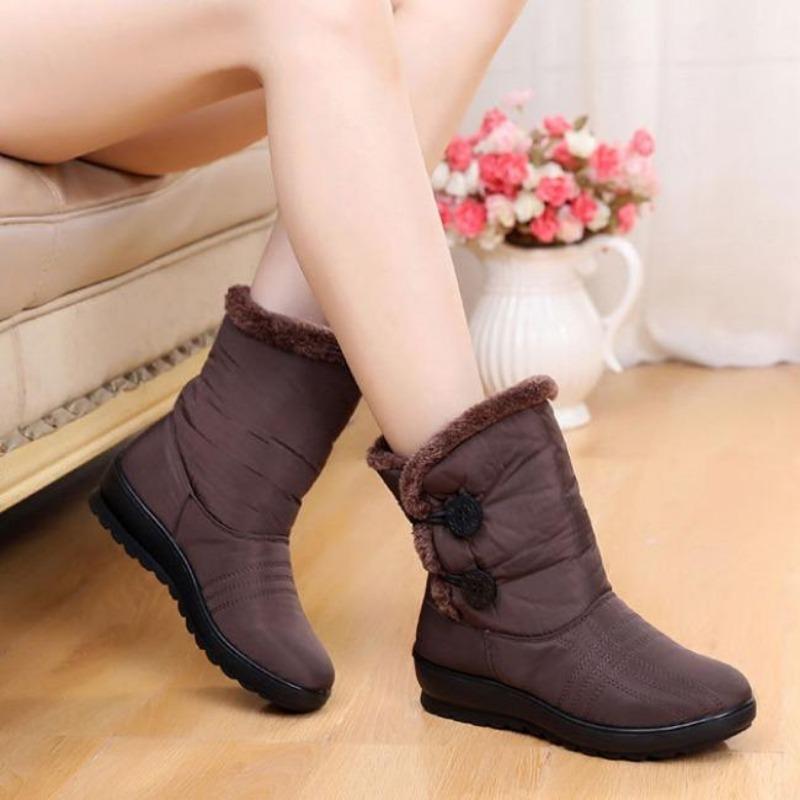 Зимние/осенние хлопковые сапоги для матери с плюшевой изоляцией, нескользящие короткие сапоги из водонепроницаемой ткани на плоской подошве, зимние сапоги на коровьей сухожильной подошве
