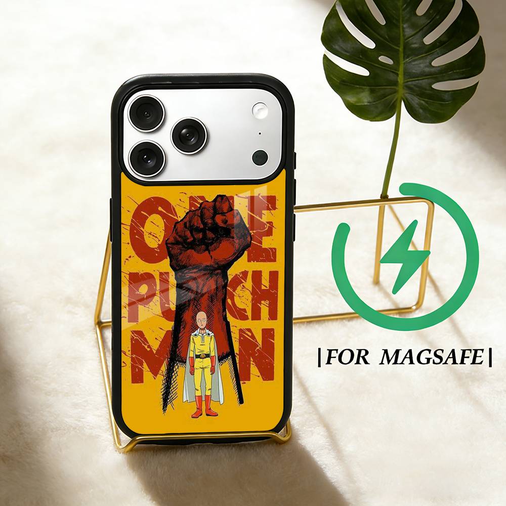 Чехол для телефона Аниме One-Punch Man Для iPhone 17,16,15,14,13,12,Plus,Pro,Max Для Magsafe Магнитная Беспроводная Зарядка