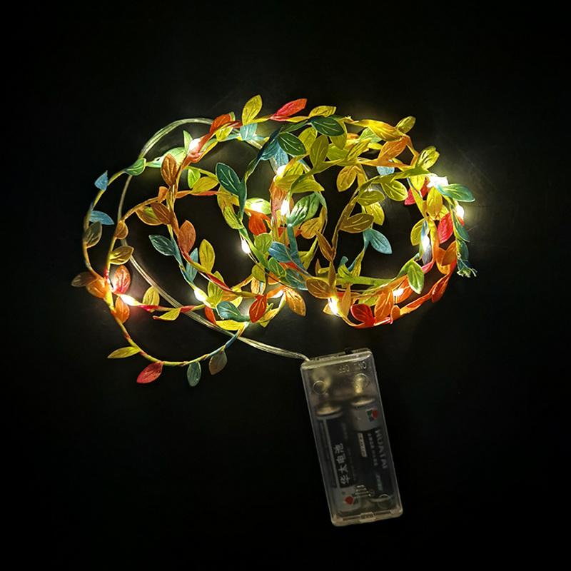 2M 20LED Гирлянда из зеленых листьев Сказочные светодиодные гирлянды Искусственная лоза из листьев для Рождества, дома, свадьбы, украшения для вечеринки по случаю дня рождения
