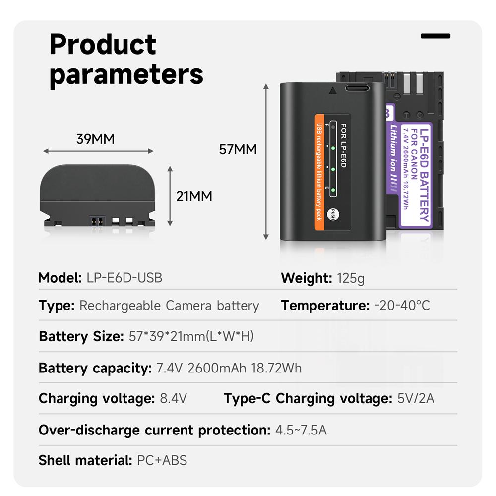 PALO LP-E6D LP E6 LPE6 LP E6N аккумулятор типа C для зарядки камер Canon 5D Mark II III 7D 60D EOS 6D 70D 80D EOS 5DS R