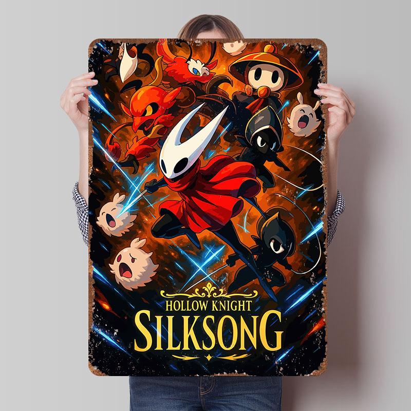 Hollow Knight Silksong Игровой Постер Индивидуальное Настенное Искусство Винтажные Металлические Знаки Ретро Оловянная Табличка для Мужской Комнаты Декор Дома Гостиной