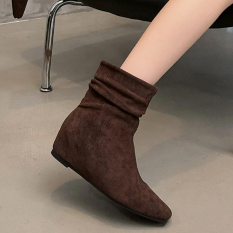 Ботильоны на плоской подошве из замши, теплые женские туфли, зимние брендовые повседневные туфли с квадратным носком, челси 2025 года, трендовые зимние ботинки на низком каблуке Mujer Zapatos