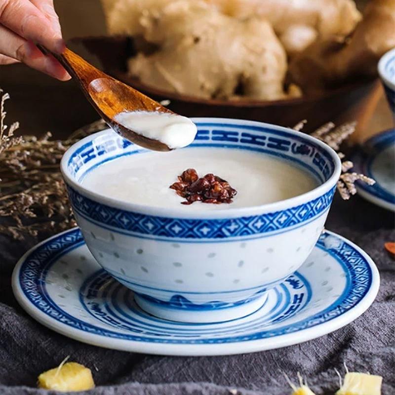 Набор пиал с драконами из сине-белого фарфора – Керамические тарелки для риса и супа с лапшой, подглазурная роспись