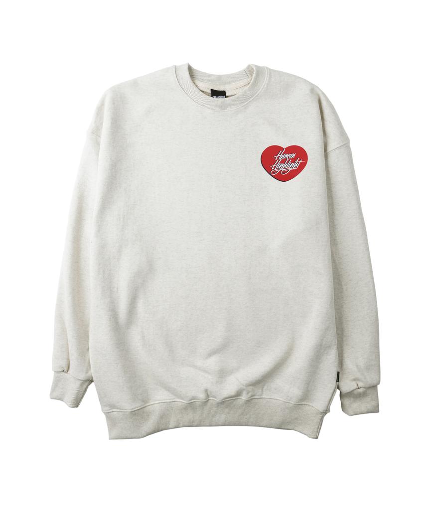 CREAM SODA LAB Human Highlight Sweatshirt Small Heart Oatmeal Red