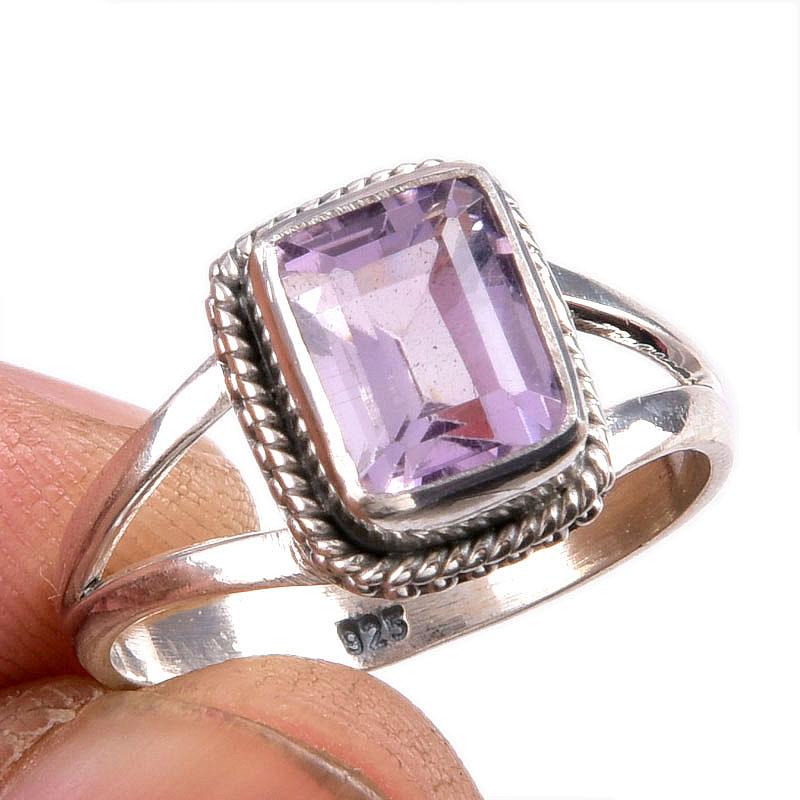 Natural Pink Amethyst Gemstone 925 Solid Sterling Silver Jewelry Ring S.8 C0z88
