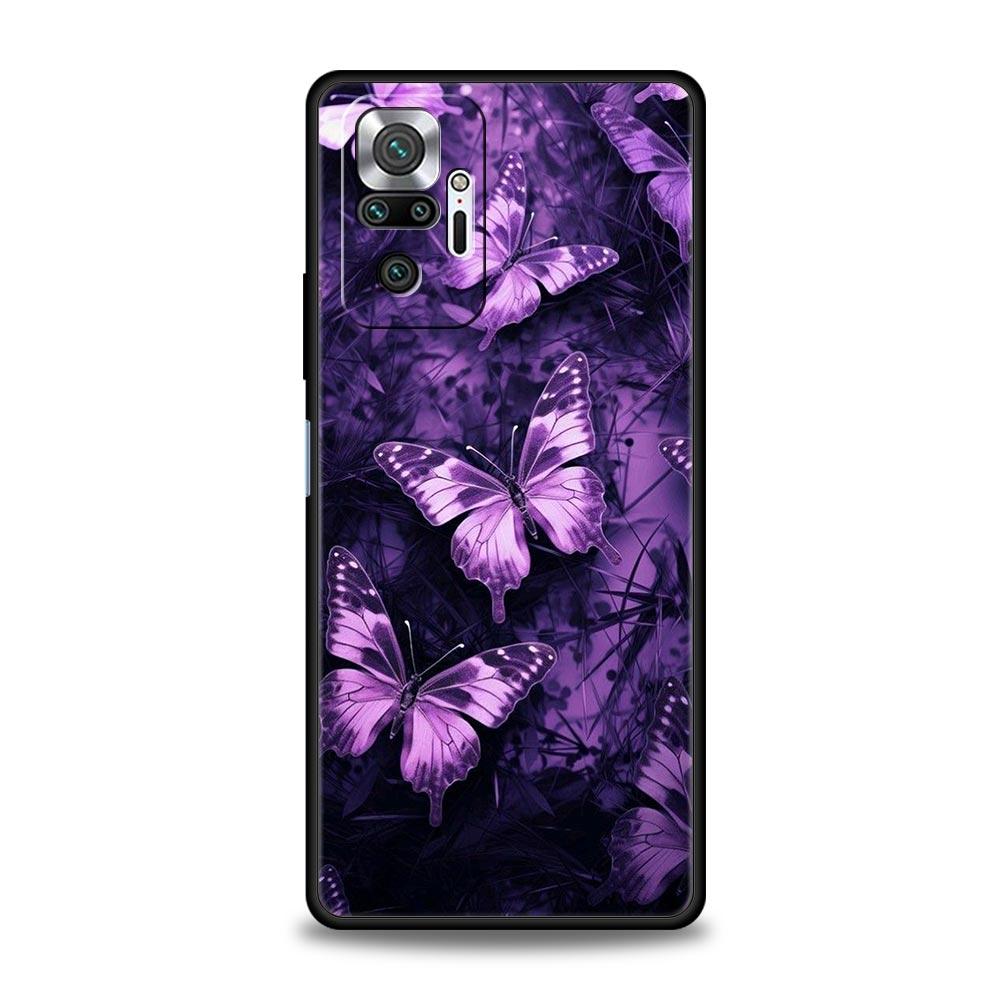 Art Purple Butterfly Phone Case Cover for Redmi 14C 10C Note 15 14 13 12 10 11 K40 Pro Plus 5G Soft TPU Shockproof Shell Fundas