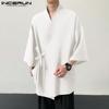 Men 3/4 Sleeves Tops Loose Casual Front Lace Up Kimono Shirts