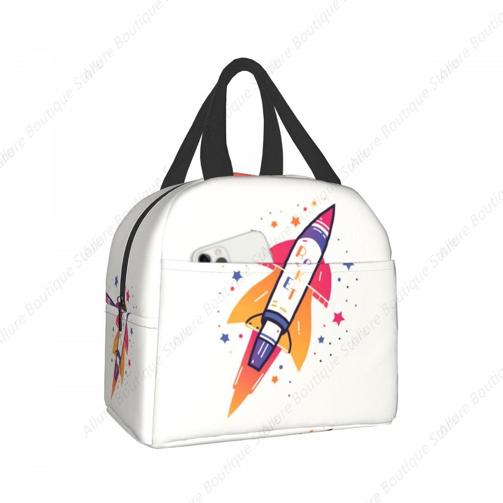 Rocket Lunch Bag Waterproof Insulated Canvas Cooler Bag Thermal Cold Food Picnic Travel Tote for Women Children