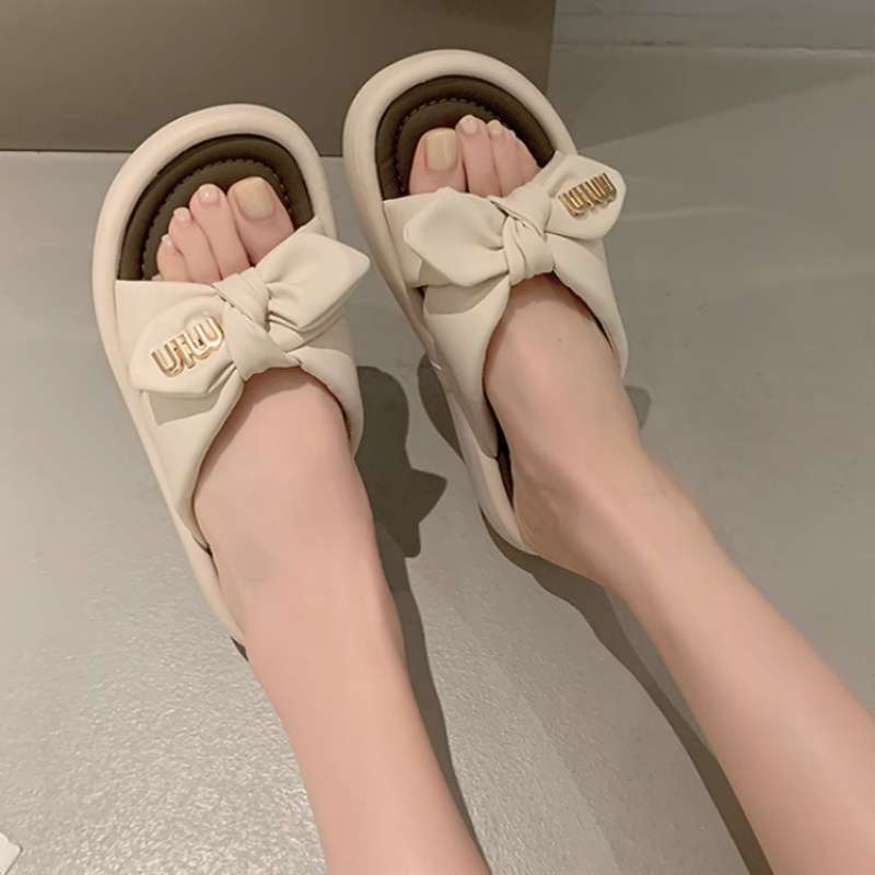 Bow Popular Slippers Women's Summer Wear 2025 New Soft-soled Non-slip Pregnant Women Sandals Go Out One-word Shoes Women