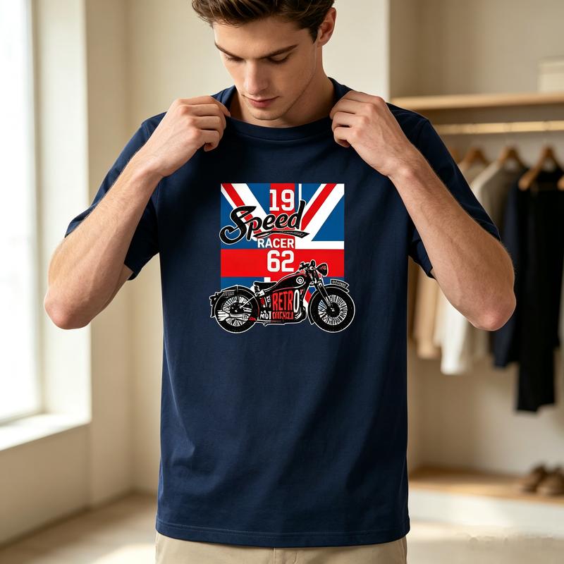 British Flag Vintage Motorcycle Graphic TShirt 19 Speed Racer 62 Print Casual Streetwear Cotton Short Sleeve Tee for Unisex Unisex