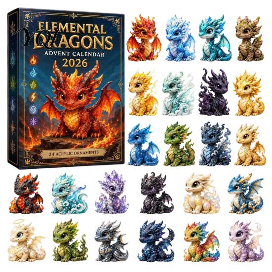 Dragon Advent Calendar Christmas Countdown Calendar, with 24 Acrylic Decorations, Days Collectible Decor Gift Box, Holiday for Lovers Decorations