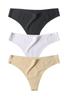 Lino Ulu Panties with Features Cotton Sexy Panties for Women Monotone Set 3-Pack T-Back Non-Constricting [0.3mm Thin, 100% Crotch, Non-Irritating]