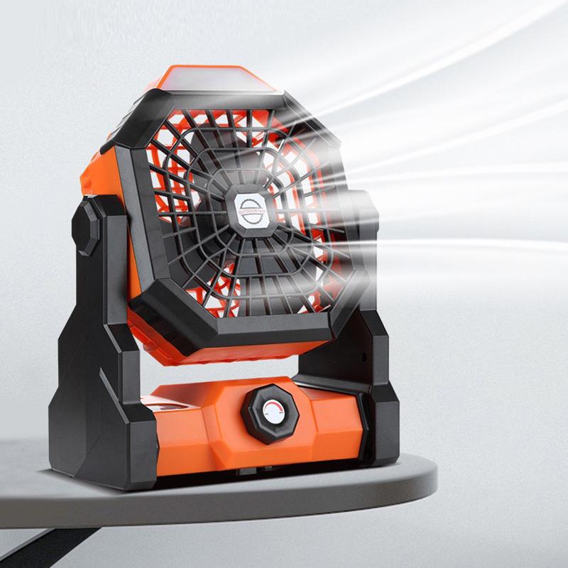 USB Rechargeable Camping Fan Portable Air Circulators Wireless Fans 270 ° Head Rotation Tent Fan with Hook