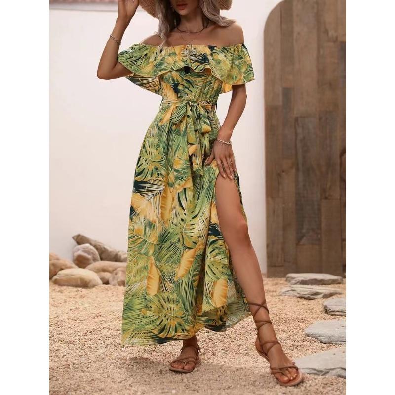 Summer One-length Ruffle Lace-up Waist Dress for Women