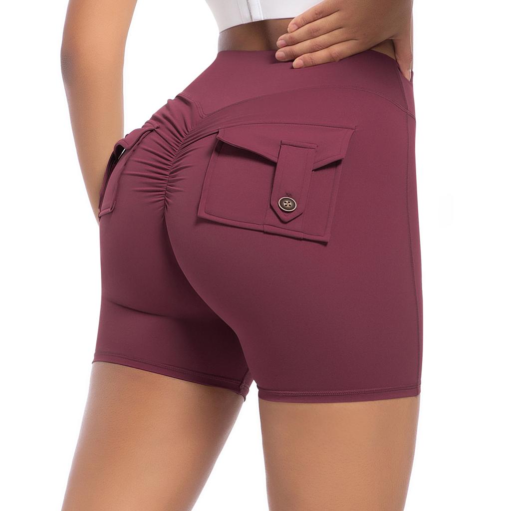 Auroth Women Yoga Sports Shorts Whith Pocket High Stretch Gym Fitness Short Leggings Peach Hip Shorts