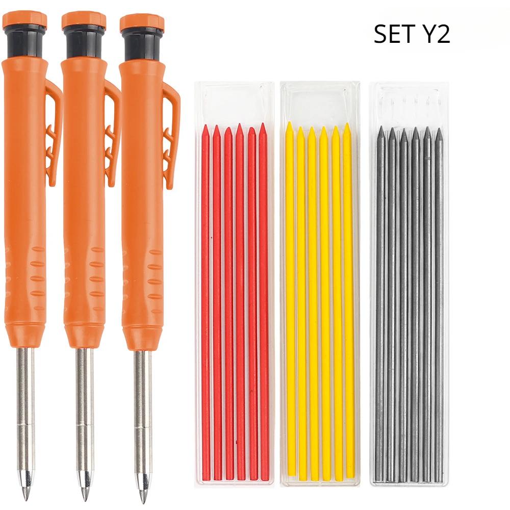 Solid Carpenter Pencil Set Woodworking Tools Mechanical Pencil 3 Colors Refill Construction Job Tools Carpentry Marking Scriber