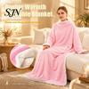Warm Plush Blanket for Winter Flannel Wearable with Sleeves, Adults Fleece Lined Kangaroo Pocket, Cozy Cold Days Wrap Indoor Lounging Watching TV Soft
