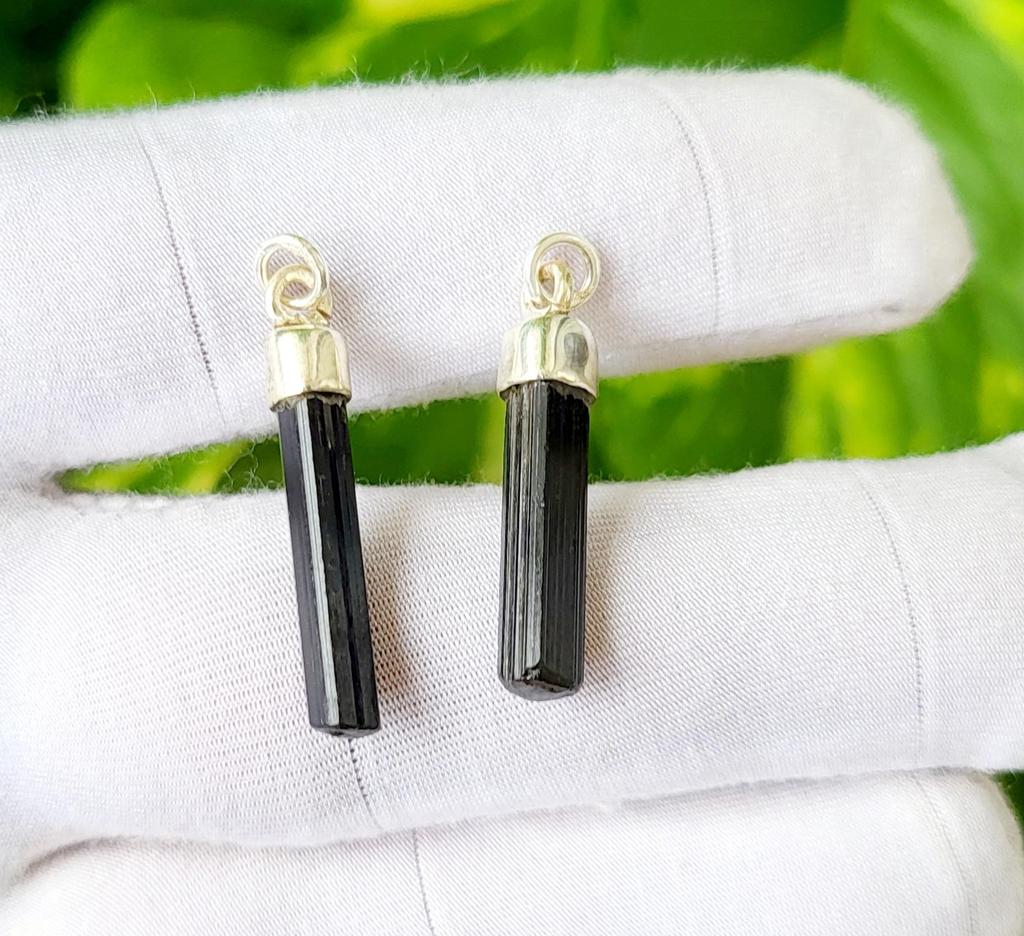 Natural Raw Black Tourmaline Gemstone 925 Sterling Silver Single Pendant, Gift
