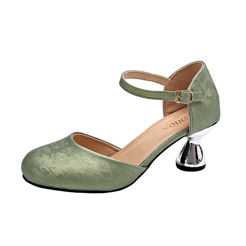 Весенняя новая модная повязка на голову, сексуальные, с неглубокой пряжкой, повседневные, круглые каблуки, женские, большие, элегантные и элегантные, высокие каблуки 35-43