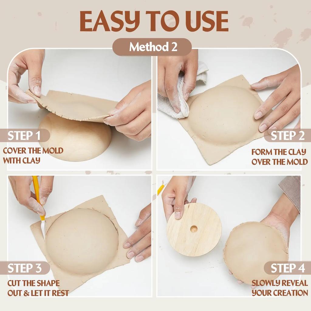 9.5/10.5 Inch Pottery Molds Ceramic Molds for Clay Wood with Handle Plaster Molds for Ceramics Plate Press Mold for Bowls Dish