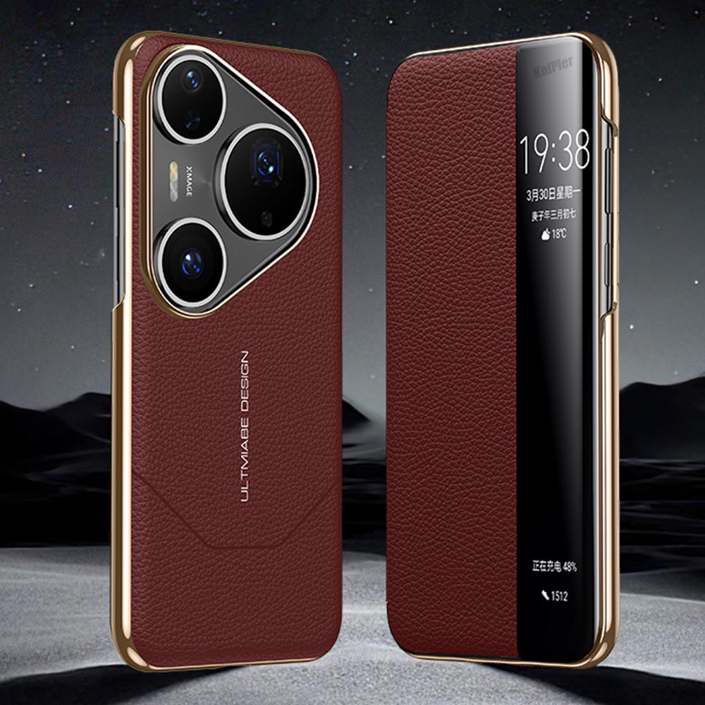 Роскошный чехол-книжка из натуральной кожи для Huawei PURA 90 PRO MAX, оригинальный, с покрытием, магнитный, Smart Touch View, пробуждение/сон