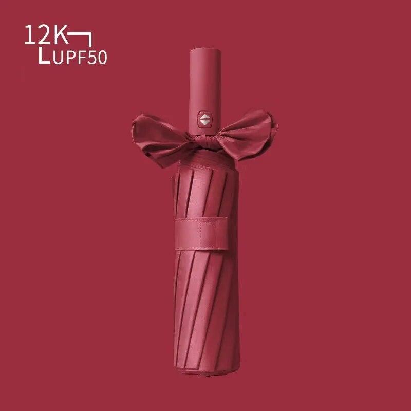 12 Bone Black Glue полностью автоматический зонт с толстым и прочным килем, складной зонт с тремя отделениями, устойчивый к ультрафиолетовому излучению 12 Bon