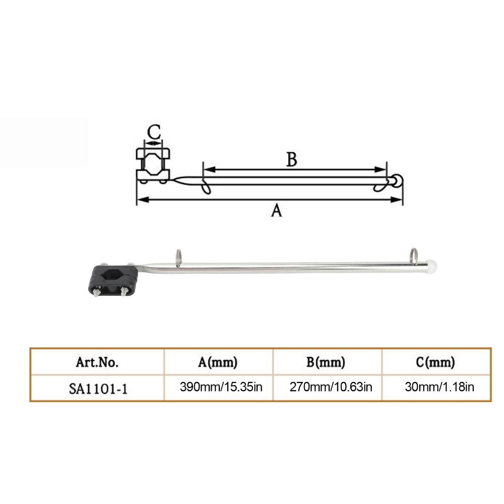 Silver Marine Flag Pole 390mm Flagpole Flag Holder Stand Rail Type Flag Pole Boats