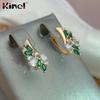 Женские серьги Kinel с романтическим зеленым цирконом, модные украшения из розового золота