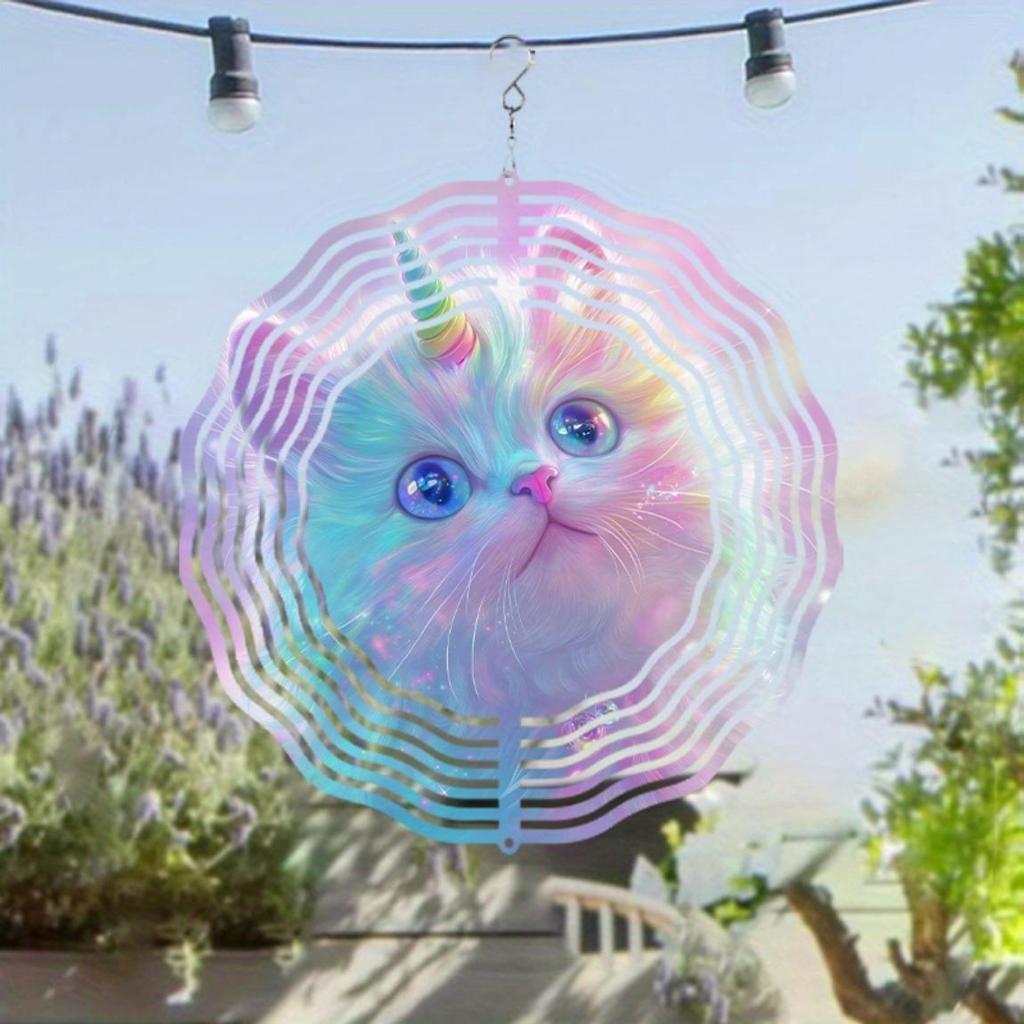 10 Inch Rotating Wind Chime with Cat Design 360 Degree Hook for Garden Balcony Decor Summer Spring Gift for Friends Family