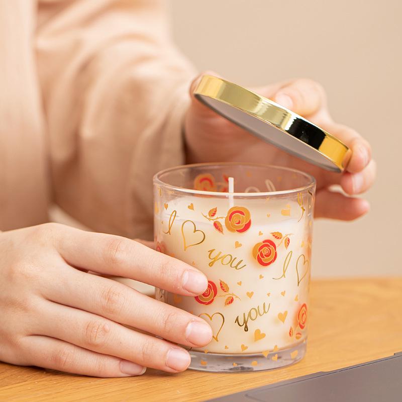 Rose Fragrance Soy Wax Scented Candle in Glass Cup - Perfect for Bedroom or Home, Gift Box Included