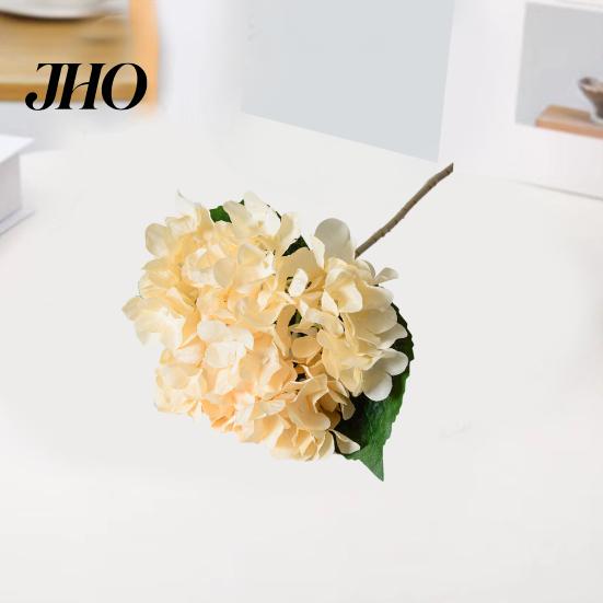 Decorative Fake Flowers Artificial Hydrangea with Green Leaves Stem Realistic Flower Wedding Lifelike Blooms Home Office Table Centerpiece Faux Floral