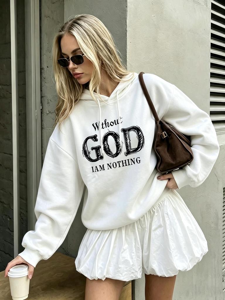 Unisex Without God I Am Nothing Printed Womens Hoodies Y2K Loose Autumn Hoodie Pocket Fleece Streetwear Multicolor Casual Woman Hoody