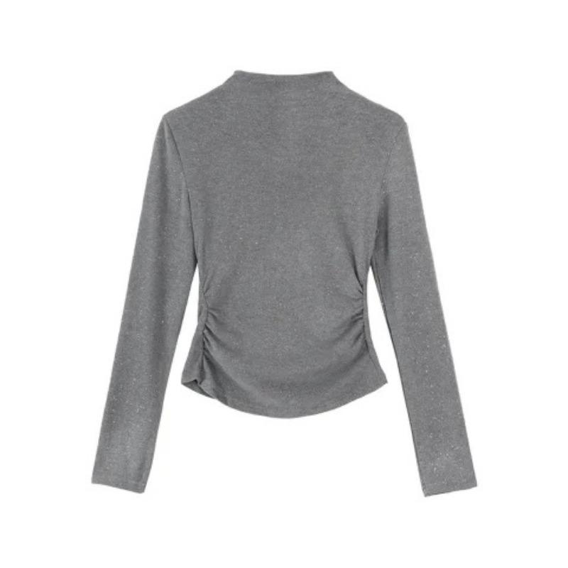 Серая рубашка с длинными рукавами и полувысоким воротом для женщин на осень и зиму, новое утолщенное и облегающее сексуальное нижнее белье