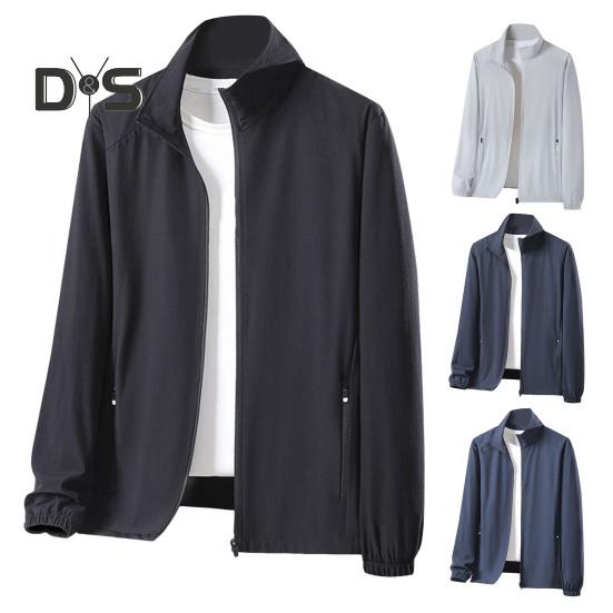 Мужская и женская солнцезащитная куртка с воротником-стойкой и длинным рукавом, однотонная застежка-молния, солнцезащитная одежда из ледяного шелка