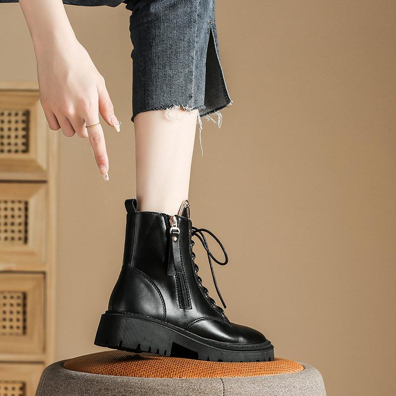 Модные ботинки Мартина из мягкой кожи в студенческом стиле на шнуровке с круглым носком и боковой молнией, детские короткие ботинки на платформе в повседневном стиле для женщин