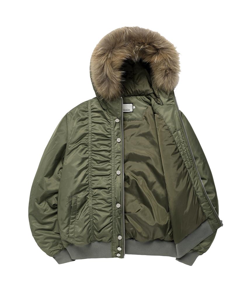 Thevinylhouse Fur Hooded Ma-1 Jacket Khaki