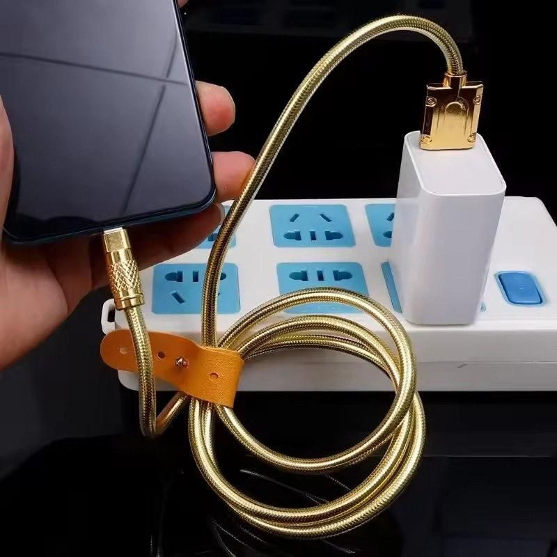 Золотой роскошный металлический кабель для передачи данных Type C USB сверхбыстрый зарядный шнур для Samsung Xiaomi Oppo Vivo мобильный телефон быстрая зарядка